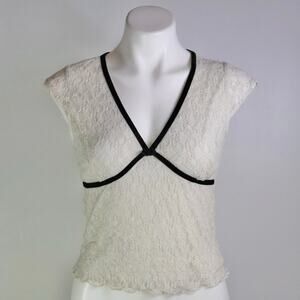 y2k Babydoll Lace Top Size Medium Cream Black Stretchy Cottagecore Fairy